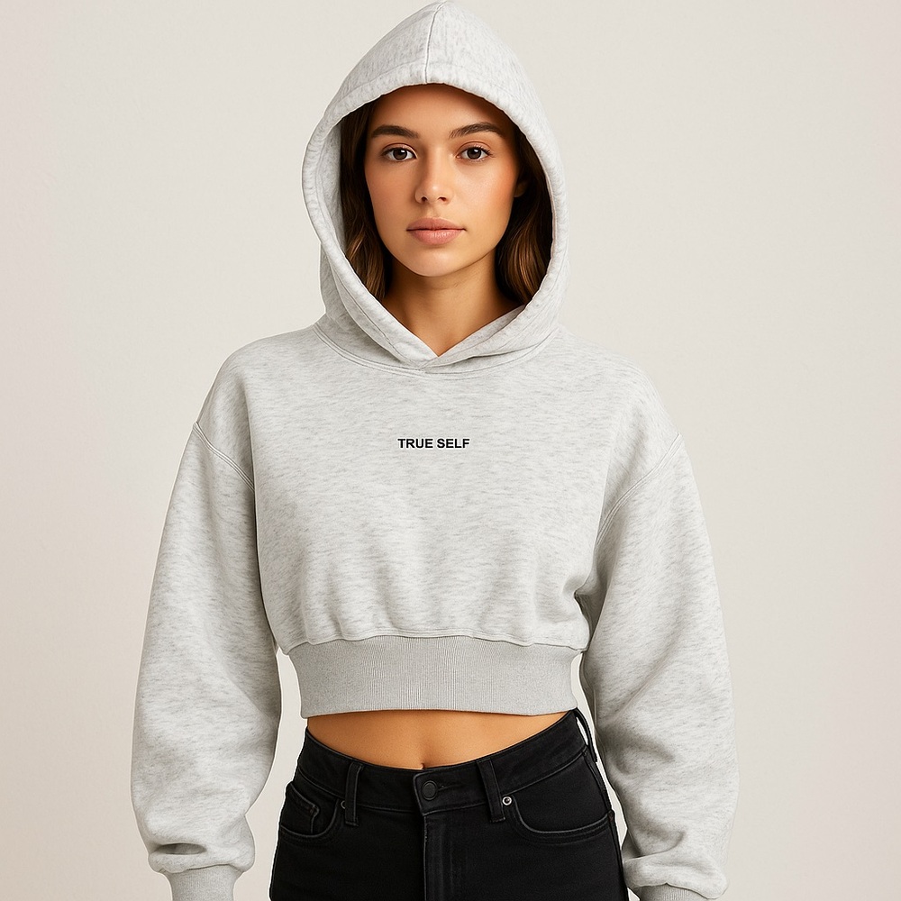 Cindy True Self Cropped Hoodie Gray Made in Korea S M Streetwear Casual Layering